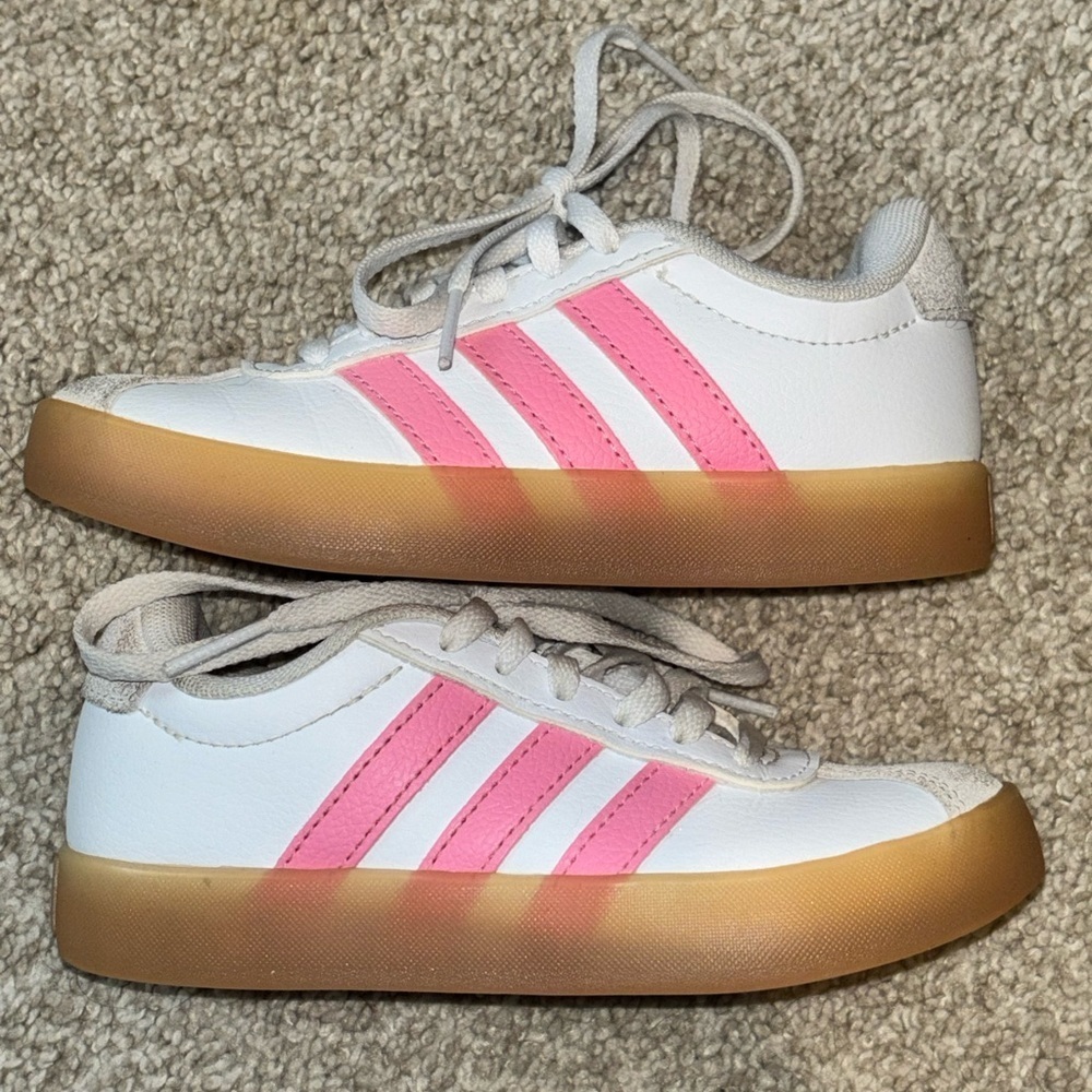 Adidas Kids White and Pink Sneakers with Tan Sole VL Court 3.0 K - Picture 4 of 10
